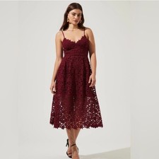 ASTR the Label Burgundy Lace Midi Dress Sleeveless Wedding Guest Maroon Size M