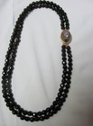 Vintage 20” Black Faceted Jets 2-Strand Necklace with Cameo Clasp/Brooch — photo 1