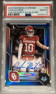 #ad John Mateer 2025 Bowman Chrome 1st Blue Refractor ON CARD Auto 150 RC PSA 10 $299.99