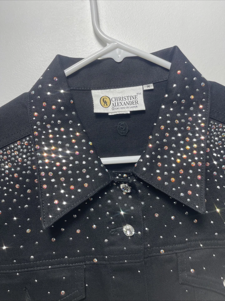 Chaqueta de mezclilla negra adornada con cristal Christine Alexander para mujer mediana nueva sin etiquetas Foto 2 de 4