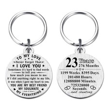 23rd Anniversary Keychain Gifts, Steel Engraved 23 Year Anniversary Decorations,