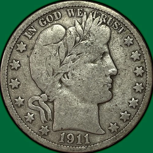 1911-D Barber Half Dollar Fine F Coin, Scratch on Head #36402
