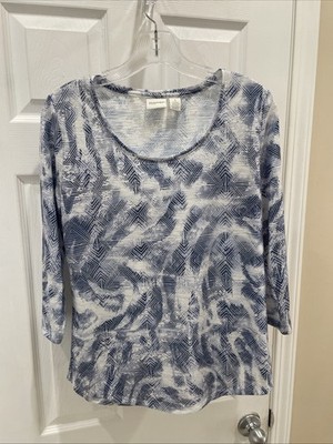 Chicos Zenergy Top Womens Sz 1 Gorgeous Blue Print 3/4 Sleeve beautiful