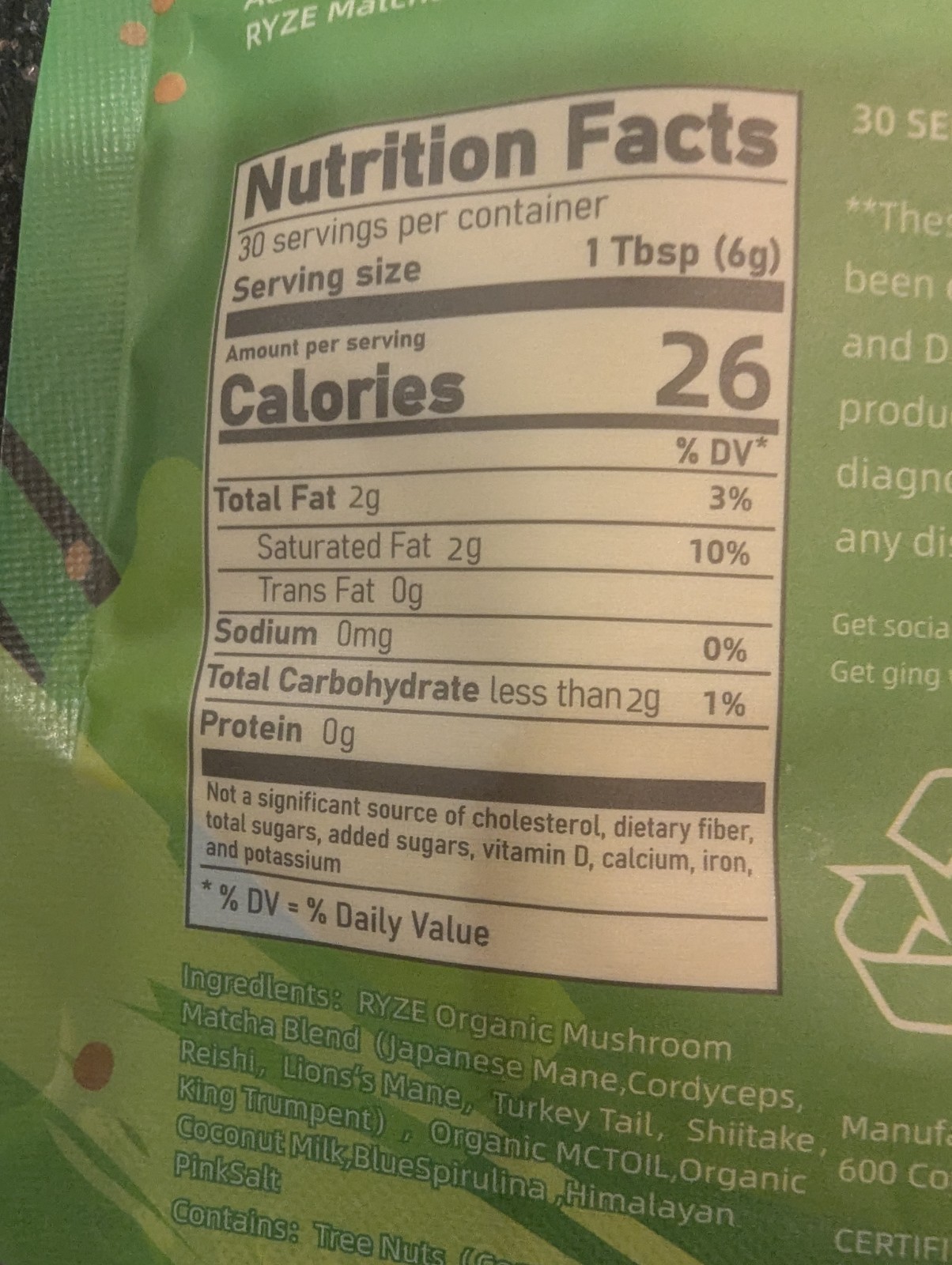 (2) Ryze Organic Mushroom Matcha green tea- 30 Servings Sealed Exp 9/27