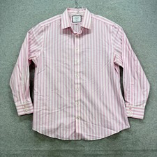 Charles Tyrwhitt Dress Shirt Mens 17 34 XL Pink White Striped Slim Fit Non-Iron