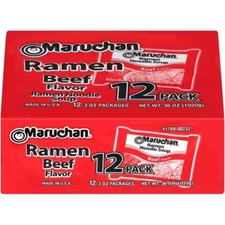 (24 pack) Maruchan Ramen Noodle Beef Flavor Soup, 3 oz 12 Count Shelf Stable