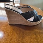 Mezent Black Woven Sandal Slide Wedges Women NIB Open Toe 8M Raffia Platform — photo 2