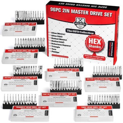 96pc Master Screwdriver Bit Set- Full Driver Set- Phillips, Robertson, Allen ...
