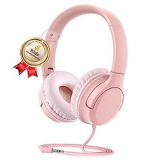 Kids Headphones, Wired Foldable On-Ear Headphones for Kids, Volume Pink