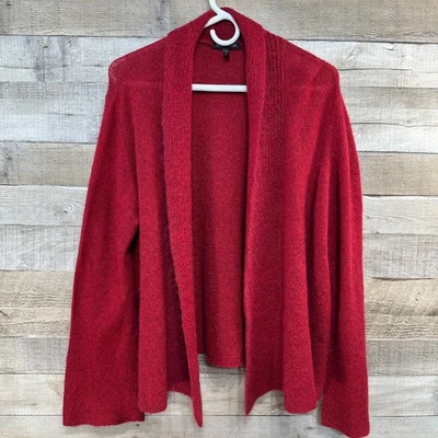 Eileen Fisher Womens Red Marled Wool Mohair Cashmere Open Front Cardigan XL