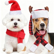 Shihanee 4 Pcs Santa Cap for Dog Christmas Scarf Medium to Large, Multicolor