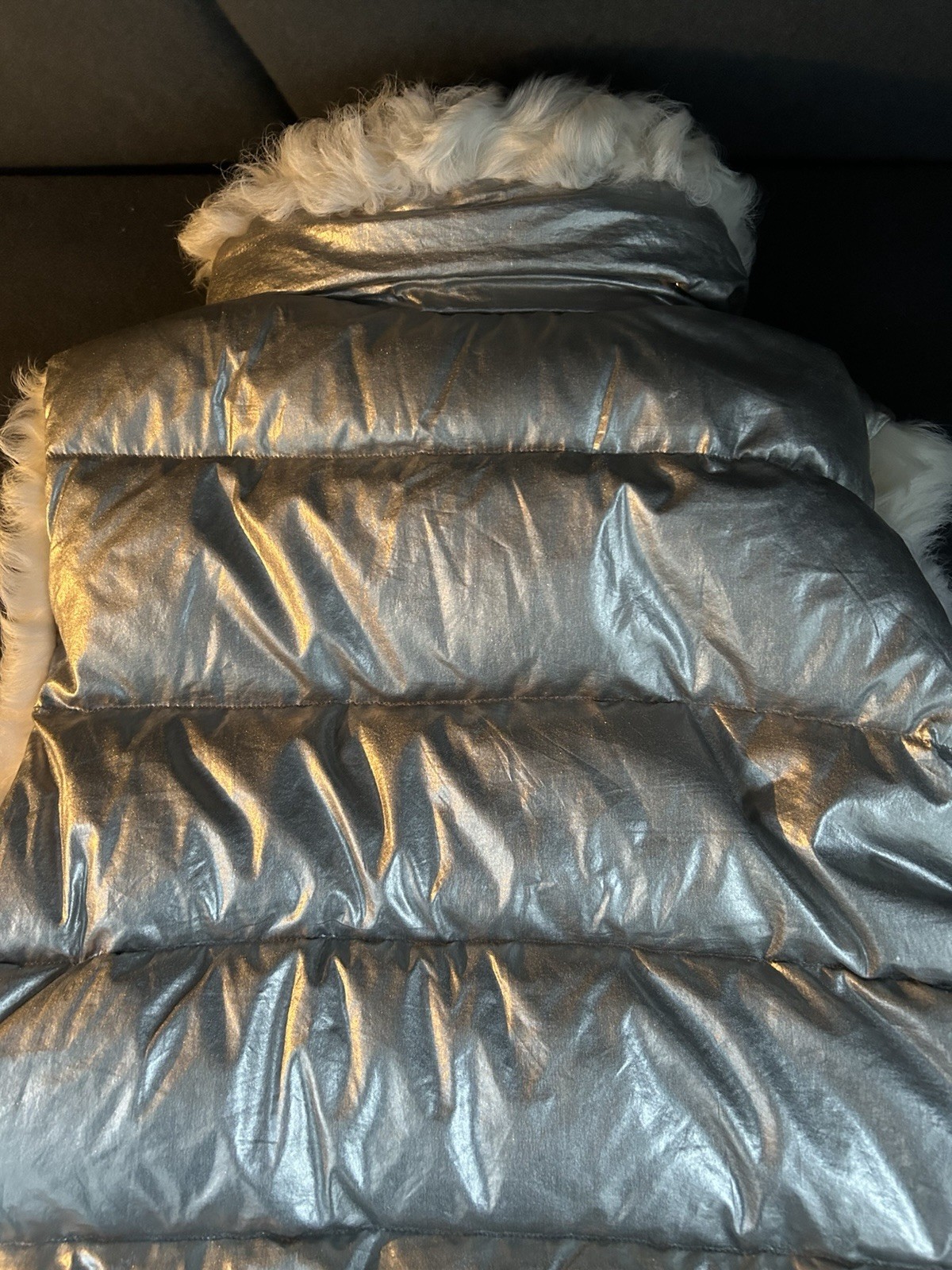 Moncler Kerria Gilet Silver Faux Fur Goose Down Puffer Vest Mens thumbnail 18