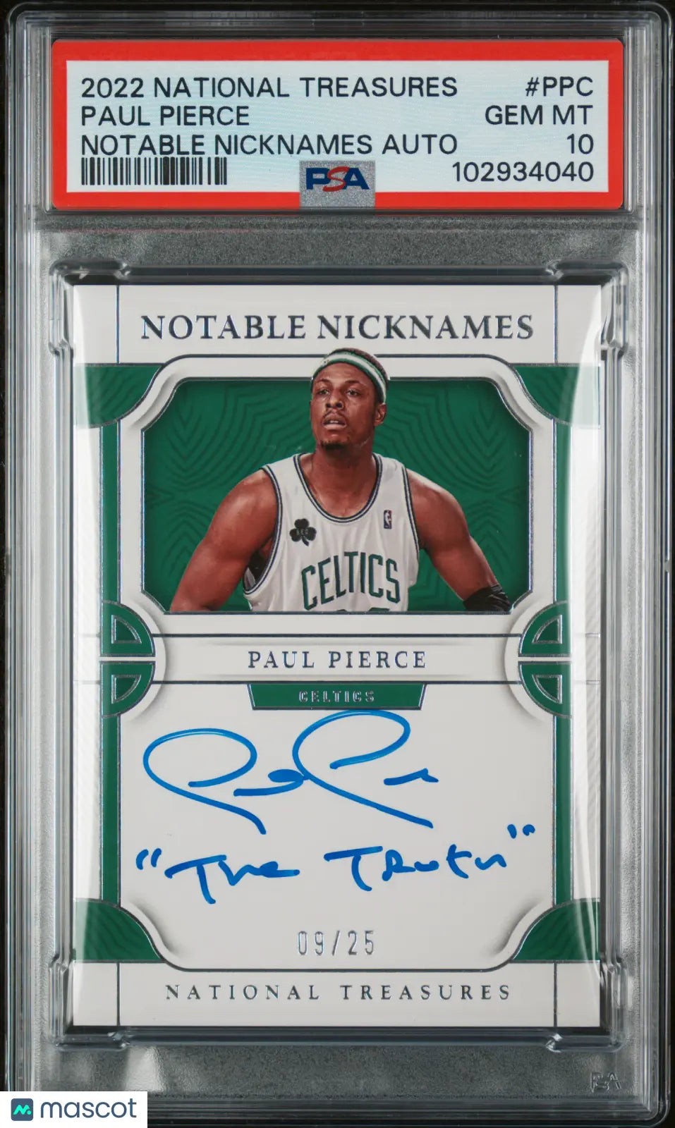2022 National Treasures Notable Nicknames Auto Paul Pierce /25 PSA 10 The Truth view 1