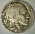 1931 S US Buffalo Five Cents Coin VF 5c Copper Nickel Circulated Very Fine