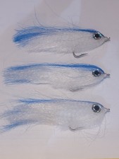 Hand Tied 4" Streamer Fly Lot 3 Blue White  Deceiver Bass Trout Striper Fishing