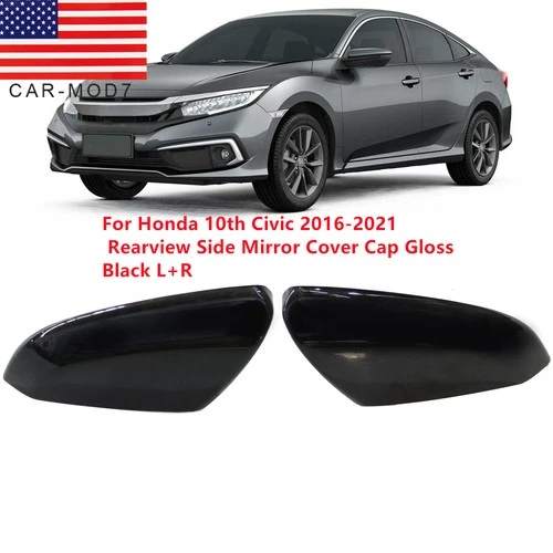 Black Left & Right Side CLIP-ON Mirror Cover Cap For 2016-2021 Honda CIVIC