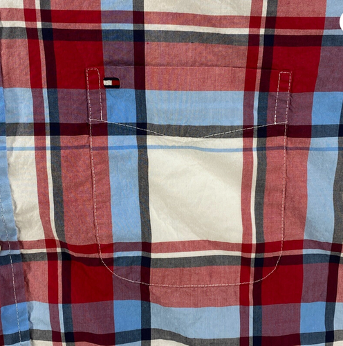 Tommy Hilfiger Mens Plaid Button Up Short Sleeve Shirt (RED/BLUE/WHITE L)NWOT - Picture 4 of 4
