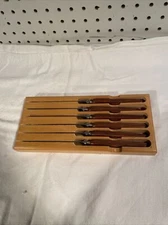 6 Vintage Burns Stainless Steel Steak Tomato Knives In Block England