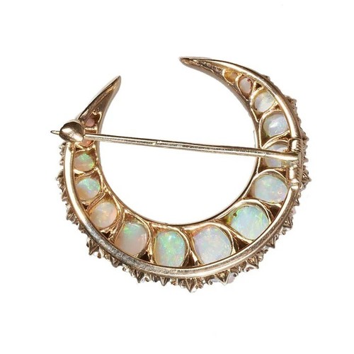 Victorian Opal Diamond and Gold Crescent Brooch, Circa 1880 - Picture 3 of 5