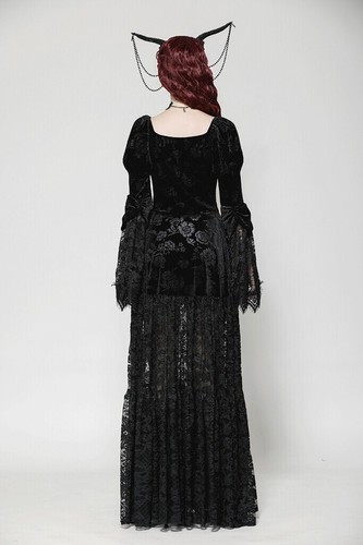Dark In Love Women Black Vintage Coat Gothic Embossed Velvet Lace Long Outwear - Picture 9 of 20