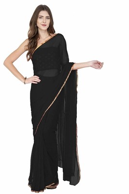 plain black party wear saree