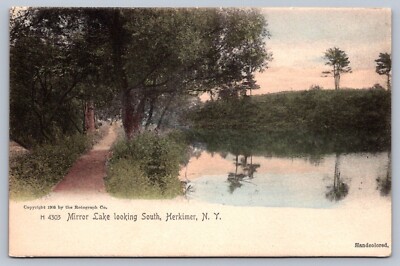 Postcard Herkimer NY Mirror Lake Looking South