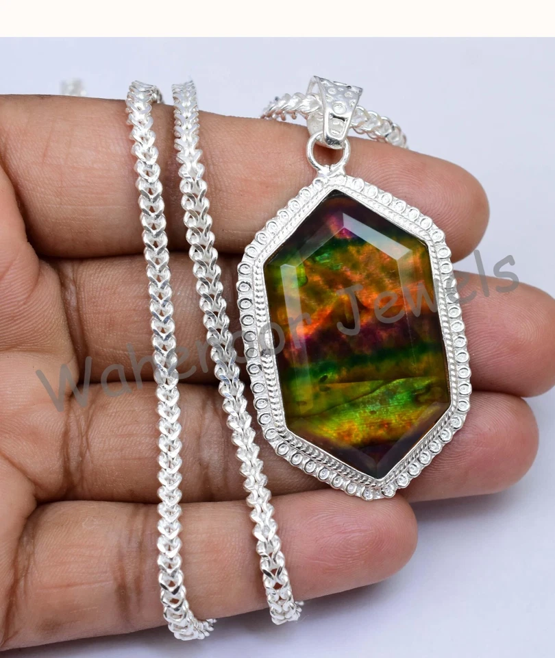 29 GM Naturale Ammolite Gemma 925 Ciondolo Argento Sterling Con Catena - Immagine 4 di 4