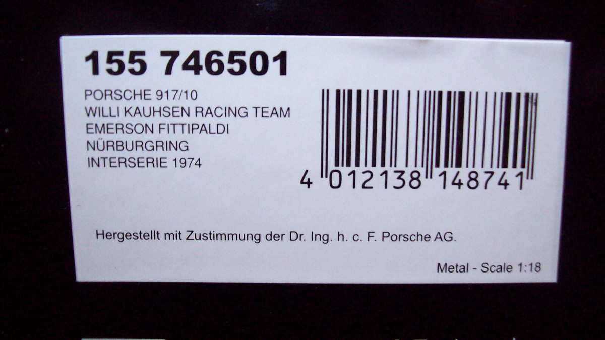 Porsche 917/10 Winner Nürburgring Interserie 1974 Willi Kauhsen Minichamps 1 18 155746502