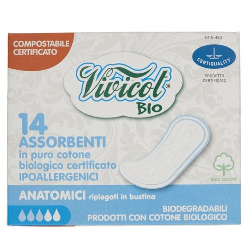 Serviettes Hygiéniques Vivicot Anatomiques Biodégradables - 14 Pièces, Ultrafines