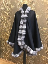 CAPE PONCHO UMHANG STOLA MIT CHINCHILLA PELZ CHINCHILLA JACKE PELZ CAPE SCHWARZ
