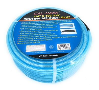 1/4'' X 100' Air Hose 100 FT Flexible Braid Roofing Clear Blue PVC NPT 300 PSI 