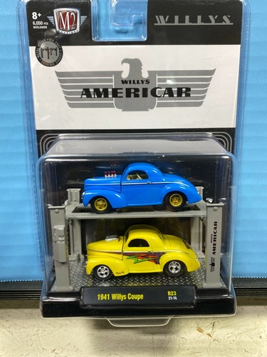 1/64 M2 AUTO LIFT 2 CAR SET AMERICAR 1941 WILLYS COUPE'S 1 BLUE & 1 YELLOW - 第 1/2 張圖片