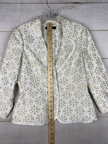 Alex Marie Jacket Womens Sz 6 Petite White Gold Floral Eyelet Trim Blazer Casual - Picture 5 of 12