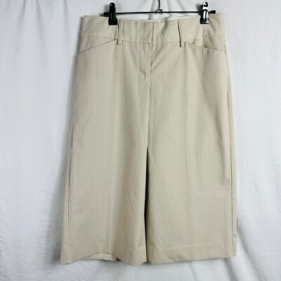 Express Design Studio Editor Cropped Pants Women Size 4 Beige Striped Flare Leg