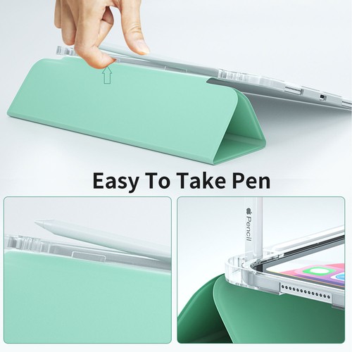 For Pro 12.9 11/10.2/Air/mini Slim iPad Soft Clear Cover Leather Pen Holder Case - Picture 5 of 20