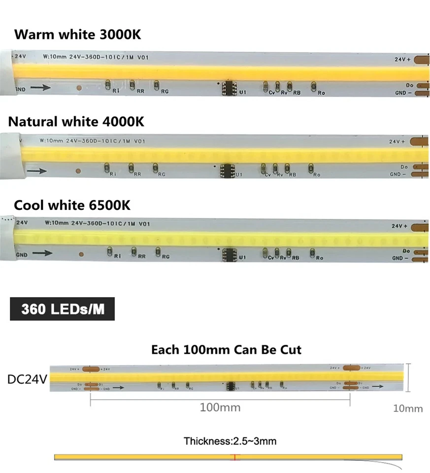 10M-40M COB LED Strip Set WS2811 IC Horse Race Flowing LED Strip 24V 360leds/m - Image 3 of 4
