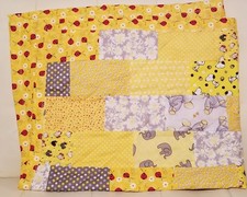 Handmade Baby Quilt Blanket Yellow Fabrics Unisex Boy Or Girl Neutral New Gift