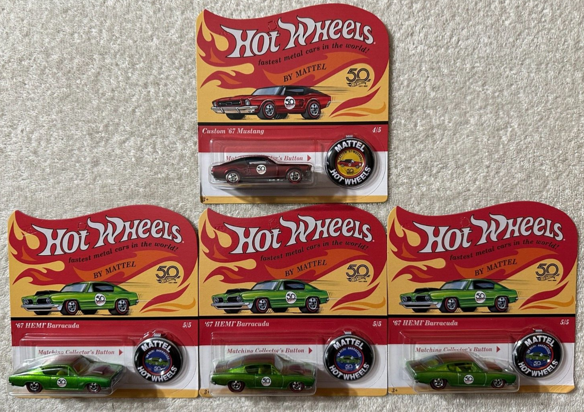 HOT WHEELS REDLINE CUSTOM '67 MUSTANG & '67 HEMI BARRACUDA 50TH