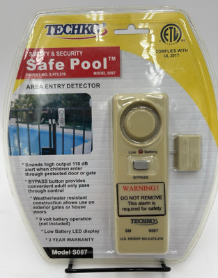 Techko Safe Pool Door Gate Alarm S087 Water/Weather Resistant 110 dB LED NEW