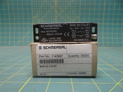 Schmersal BNS 33-11Z-ST Magnetic Safety Sensor 60VAC/DC Max 400mA 10VA/W NC+NO