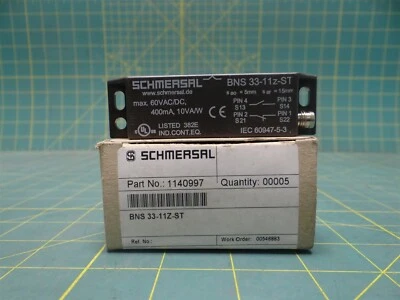Schmersal BNS 33-11Z-ST Magnetic Safety Sensor 60VAC/DC Max 400mA 10VA/W NC+NO