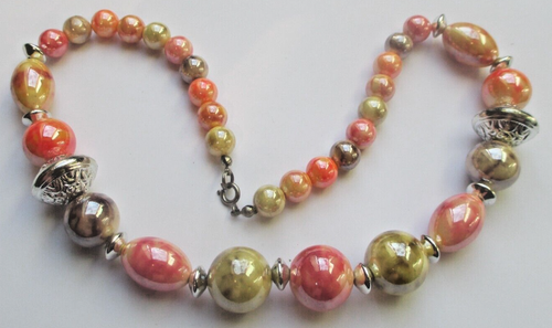 Collier Long Vintage Double Rang De Perles Résine Grise – Bijou Fantaisie Argenté