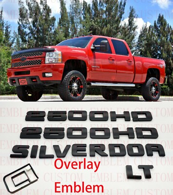 #ad Matte BLACK 2500HD SILVERADO DOOR Tailgate LT EMBLEM NAMEPLATE Overlay 2007 2019 $53.89