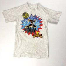 VTG Power Rangers Youth T-Shirt Gray S/M Mighty Morphin Saban Black Ranger USA