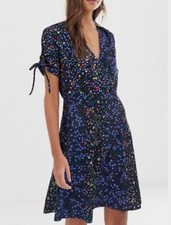 FRENCH CONNECTION Aubine Mixed Floral Print V-Neck Cottage Core Dress Sz 6 US