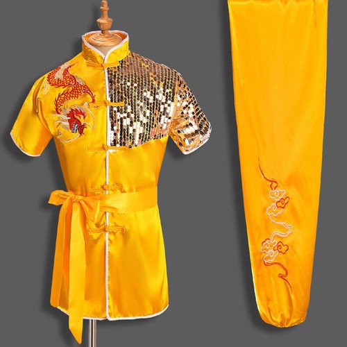 Seide Kampfsport Tai Chi Uniform Kung Fu Outfit Anzug Pailletten Drache Stickerei - Bild 4 von 11