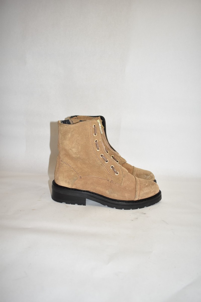 $300 All saints Ariel Boot Suede Distressed Moto BIKER Zip COGNAC