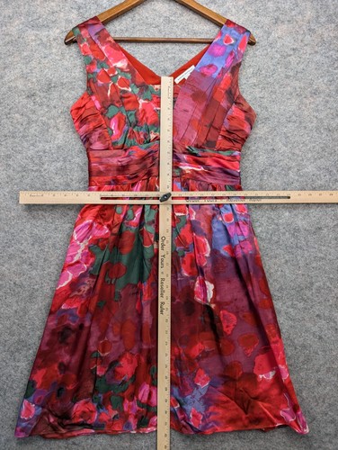 Banana Republic Dress Womens 6 Red Watercolor Silk Sheath Sleeveless City Femme - Picture 7 of 15