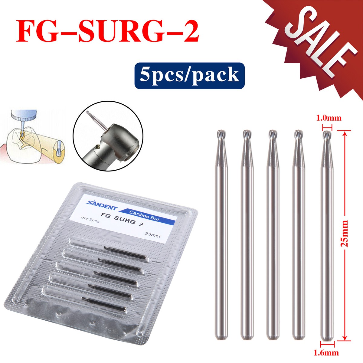 ●ONE BRILLIANT● GretaOB550Blue 5009360777 Dental Surgical Tungsten Carbide Bur Round FGXL 25mm for