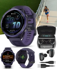 Garmin Forerunner 570 47 mm Advanced GPS Running Smartwatch Purple w/BLK EarBuds